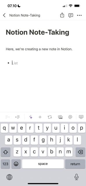 Screenshot showing a note in Notion
