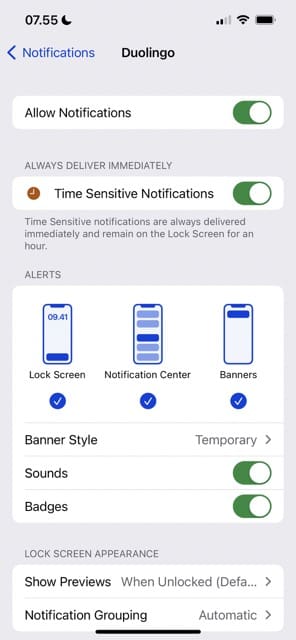 Screenshot showing the notifications tab on iPhone
