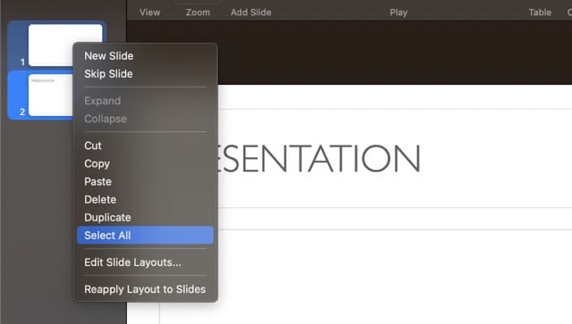 Select All Slideshow Keynote Screenshot