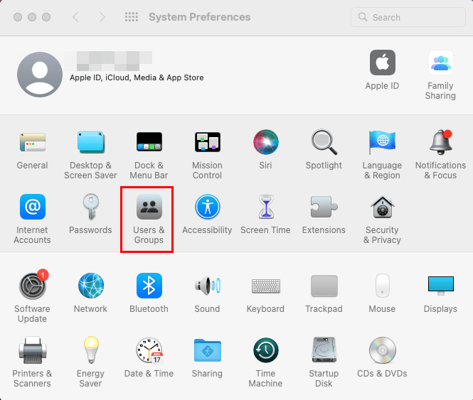 System preferences Users & Groups location