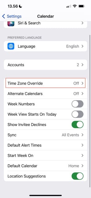 Time Zone Override Option Apple Calendar Screenshot