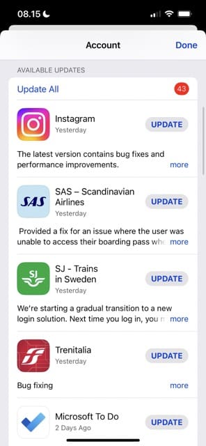 Screenshot showing how to update apps in the App Store