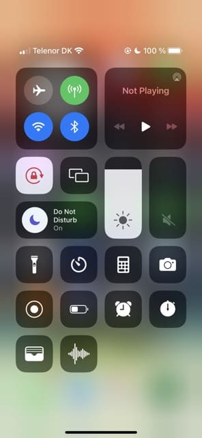 Screenshot showing the iOS Control Center