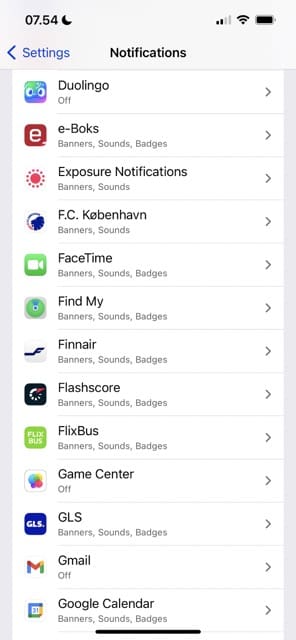 Screenshot showing the notifications section in iOS
