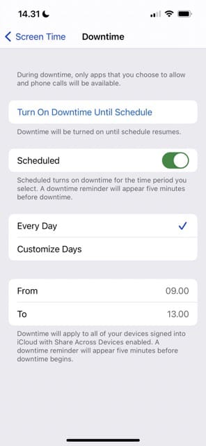 iOS Switch on Screen Time Screenshot