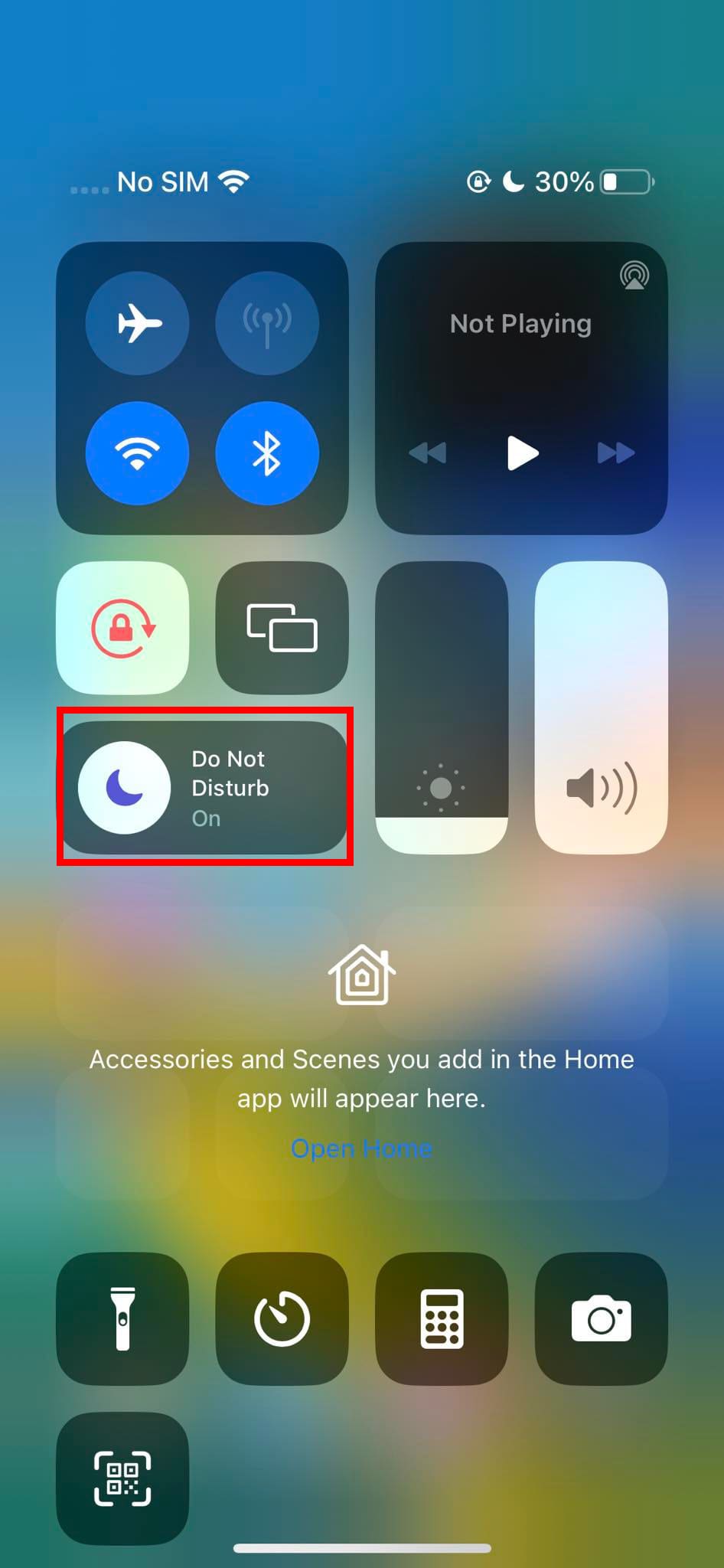 DND On on Control Center