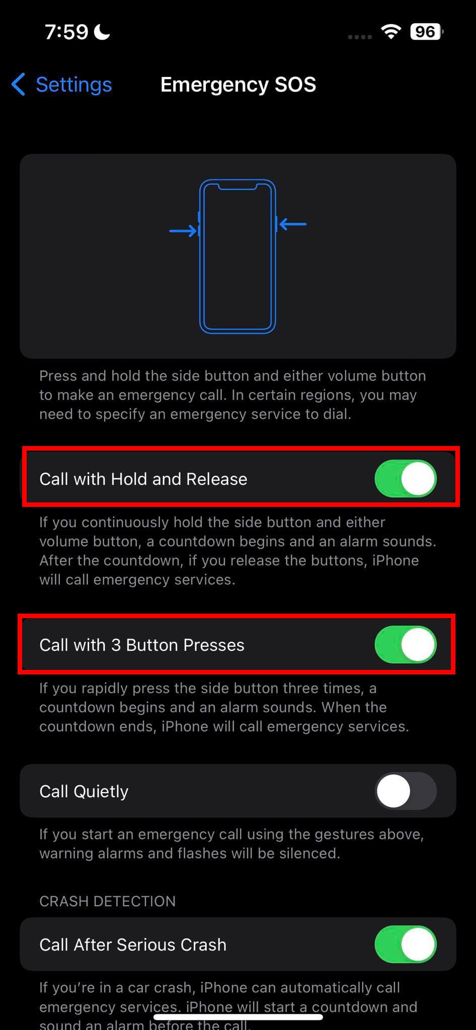 Disable SOS feature to fix iPhone stuck on Emergency SOS