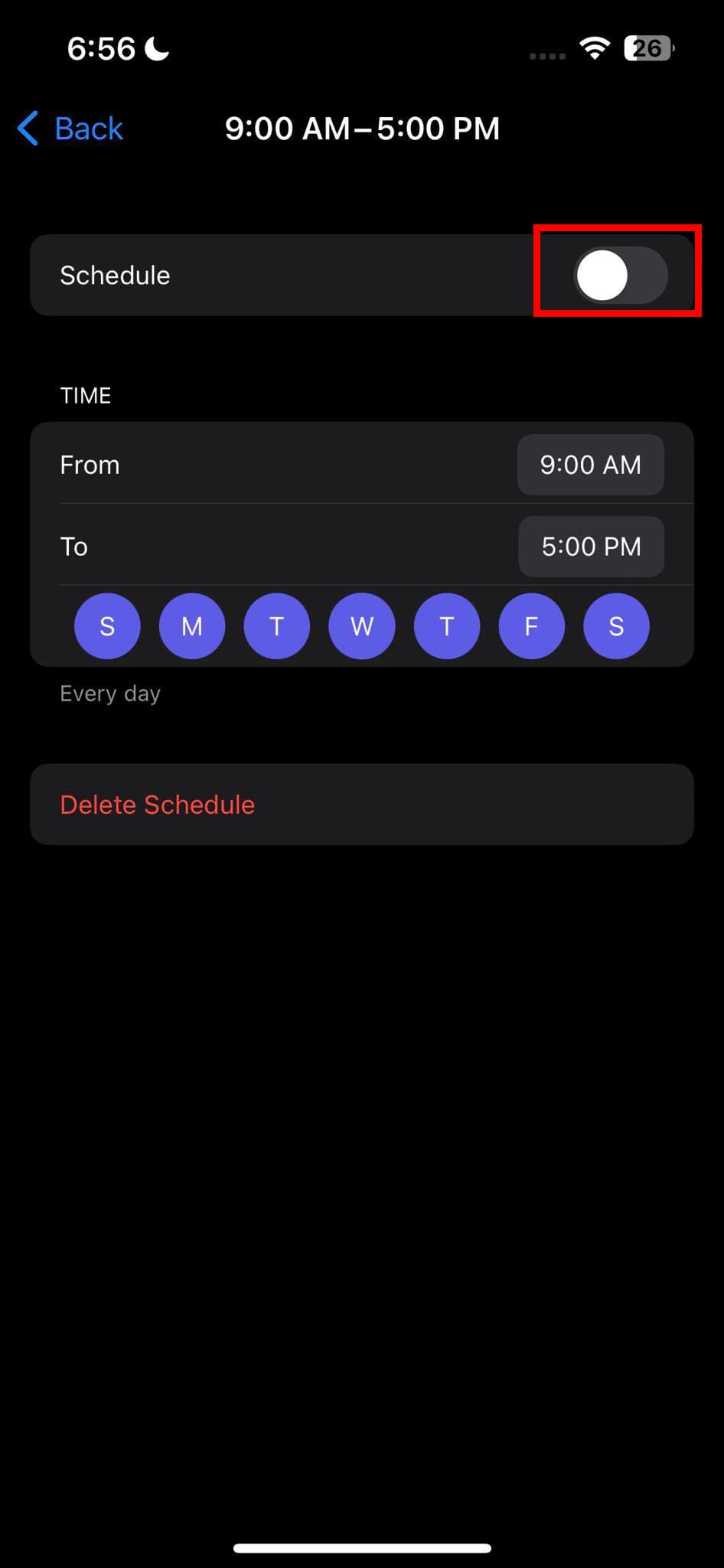 Disable Schedule on DND
