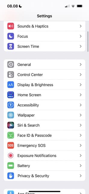 General Tab in Settings iOS Screenshot