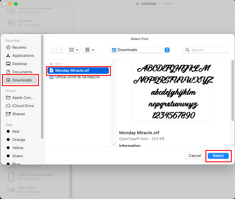 How to add a font to a configuration profile