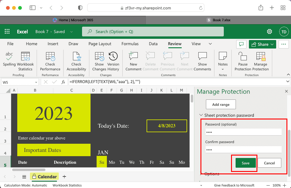 Learn how to password protect an Excel file on web
