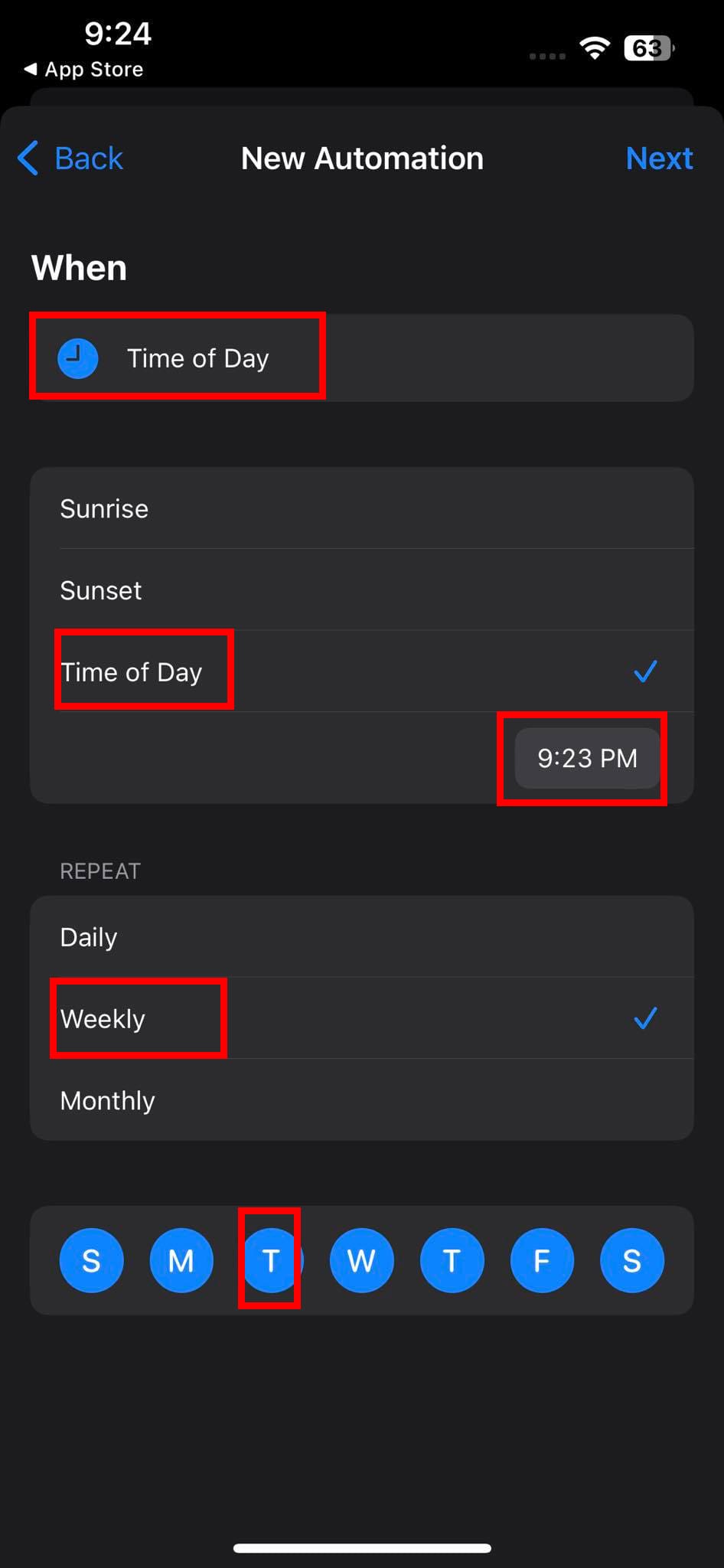 Modifying time and date for automation on Time of day