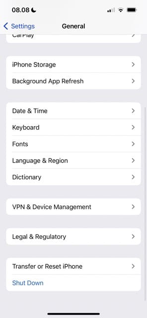 Transfer or Reset iPhone Screenshot