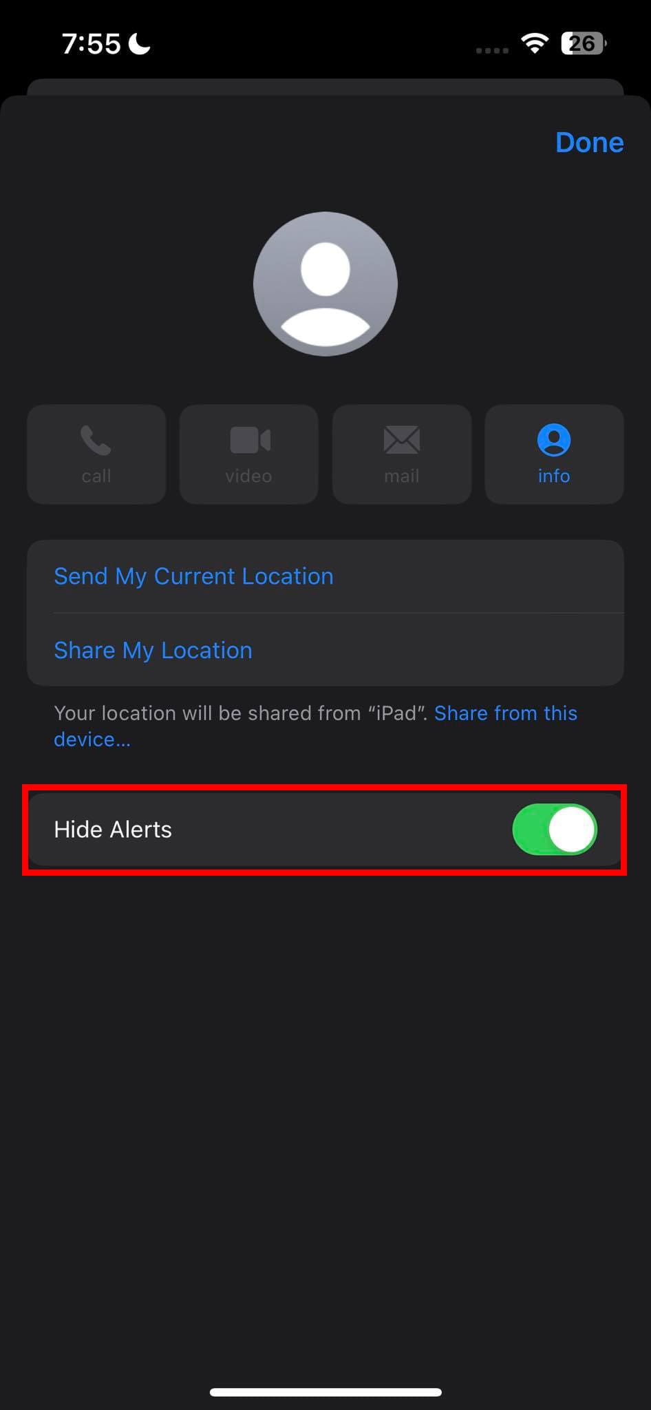 iMessage Contacts Hide Alerts