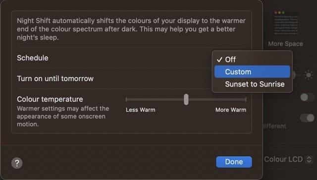 Custom Night Shift Options macOS Screenshot