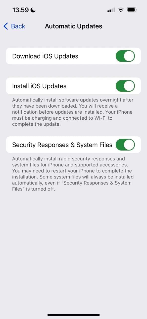 Toggle Security System Responses iOS Screenshot