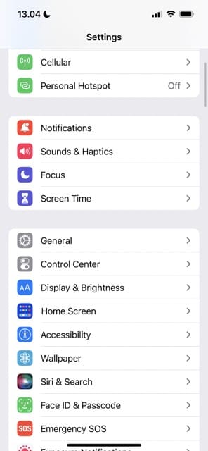 The Cellular tab in iOS