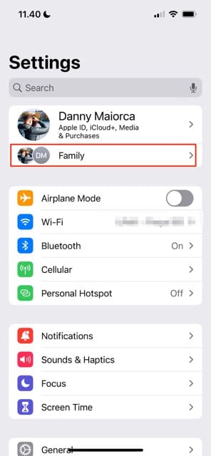 Choose your iOS Family Sharing Settings