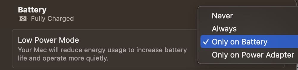 Mac Low Power Mode Settings