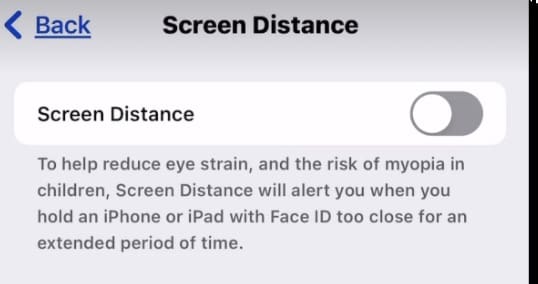 Toggle for iOS 17 Screen Distance