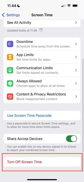 Turn Off iOS Screen Time