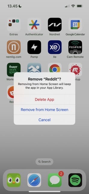 The option to delete the Reddit iOS app