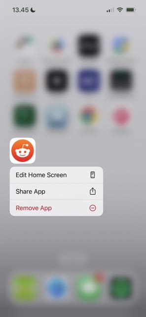 Delete the Reddit app on iPhone