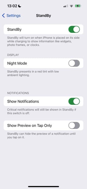 Toggle Night Mode on StandBy iOS 17
