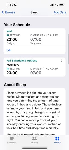 Full Sleep Schedule Options iOS Screenshot