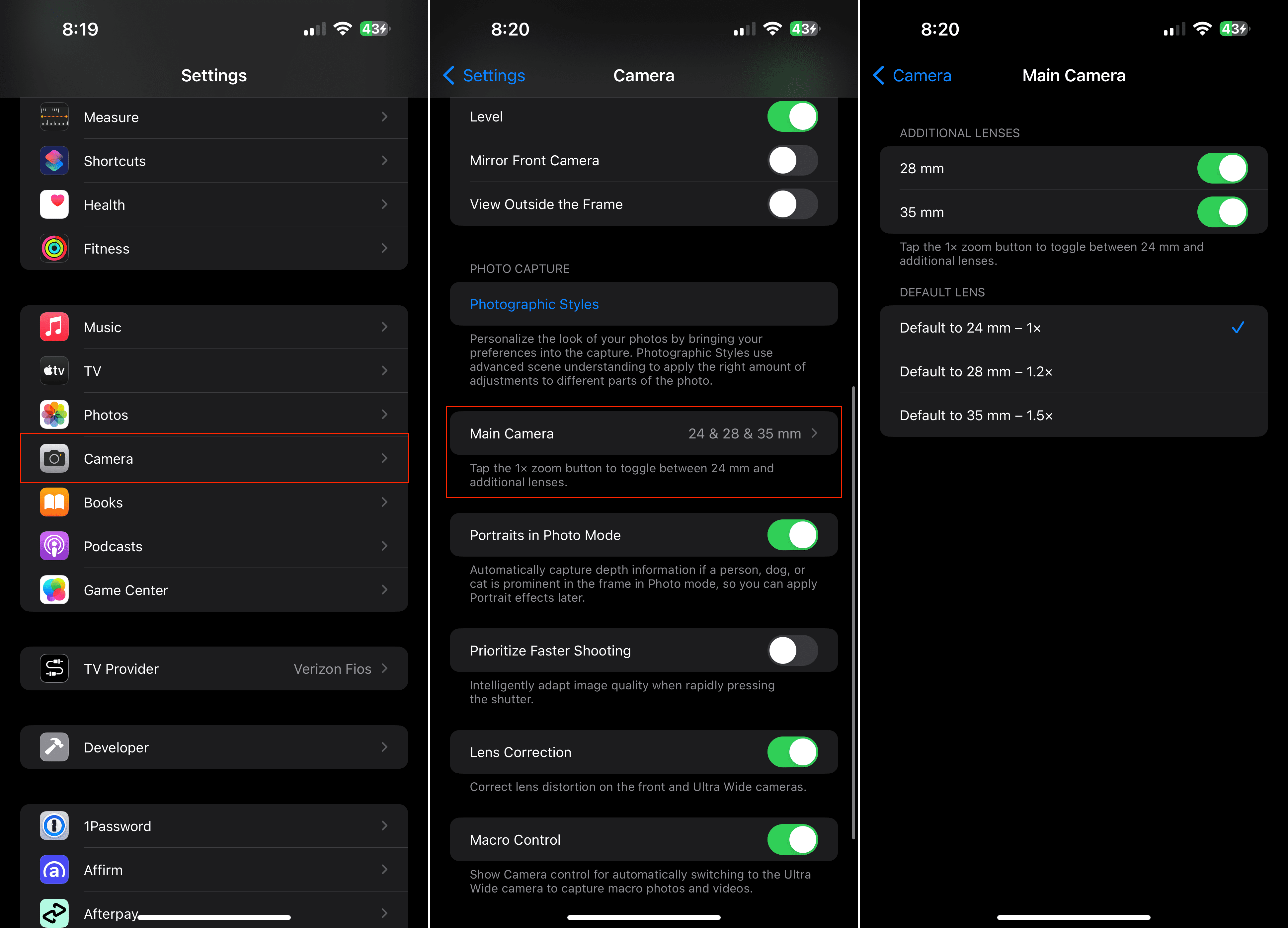 How to choose default lens on iPhone 15 Pro