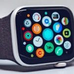 An Apple Watch with its screen switched on