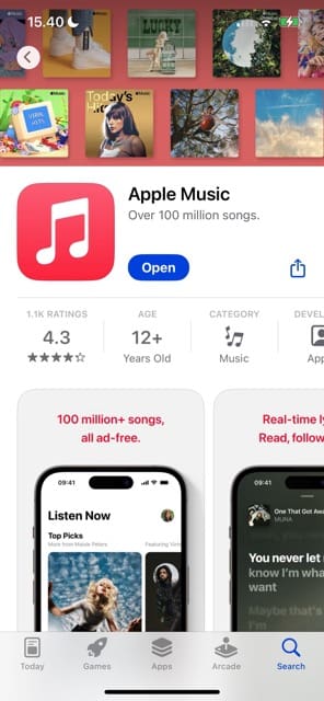 Open Apple Music again after re-downloading the app