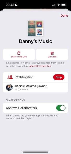 Stop Collaboration in Apple Music Options