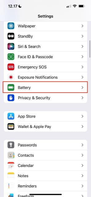 Access battery settings on iPhone