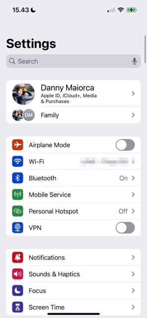 Choose your Apple ID settings in the Settings app
