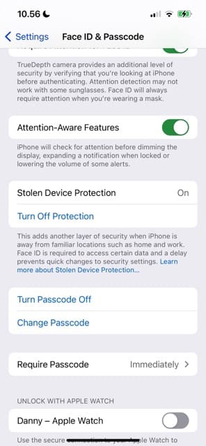An iPhone With Stolen Device Protection Switched On