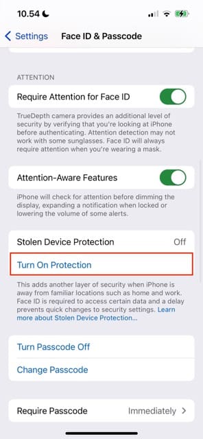 iOS 17 Stolen Device Protection Switch On