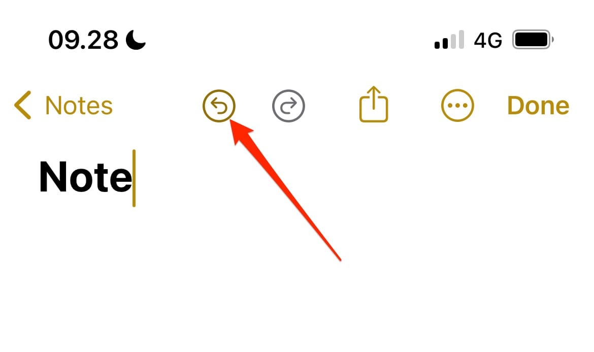 The Undo Icon Appearing in Apple Notes 