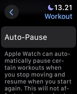 The Auto Pause tab on your Apple Watch