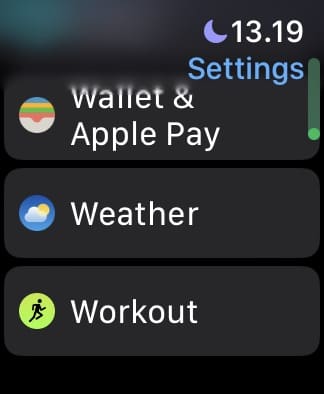 The option to select the Workout app in your Apple Watch settings