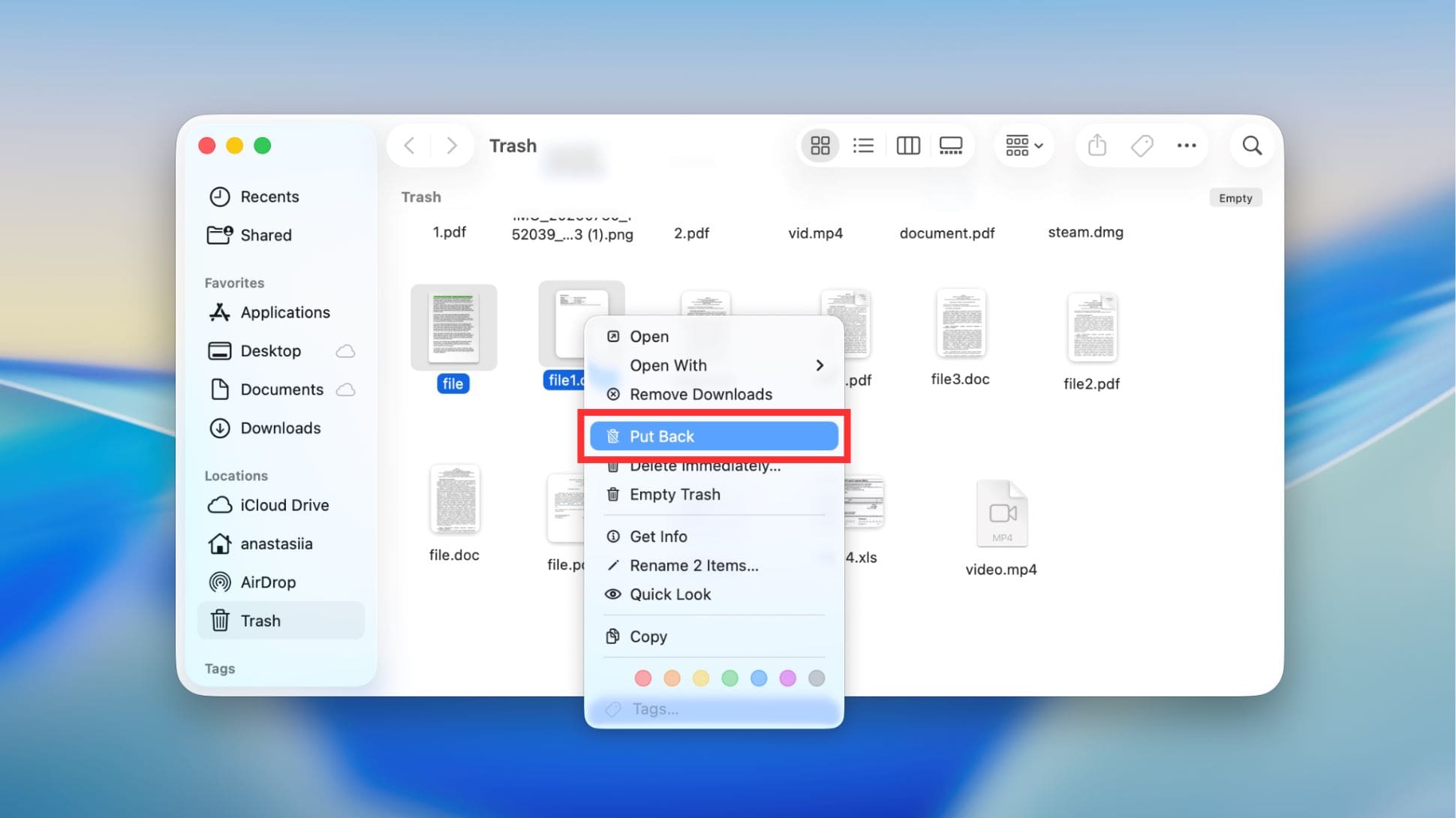 Right-click it and select “Put Back”